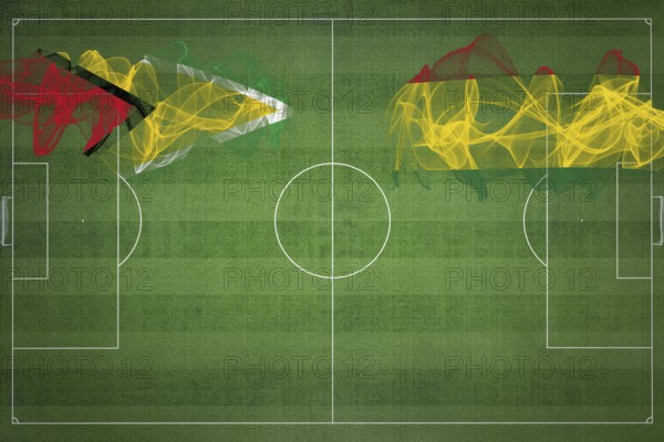 Guyana vs Bolivia Soccer Match, national colors, national flags, soccer field, football game, Competition concept, Copy space
