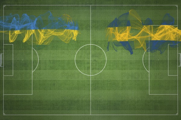 Rwanda vs Sweden Soccer Match, national colors, national flags, soccer field, football game, Competition concept, Copy space