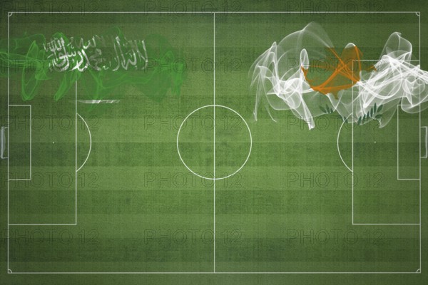 Saudi Arabia vs Cyprus Soccer Match, national colors, national flags, soccer field, football game, Competition concept, Copy space