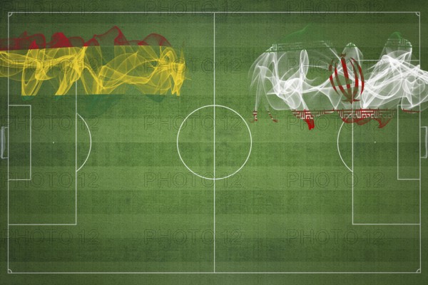 Bolivia vs Iran Soccer Match, national colors, national flags, soccer field, football game, Competition concept, Copy space