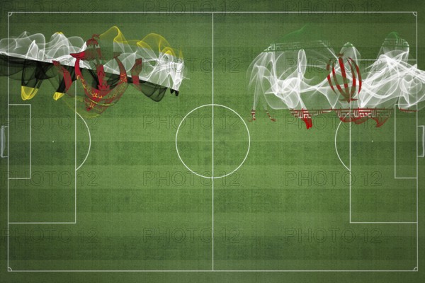 Brunei vs Iran Soccer Match, national colors, national flags, soccer field, football game, Competition concept, Copy space