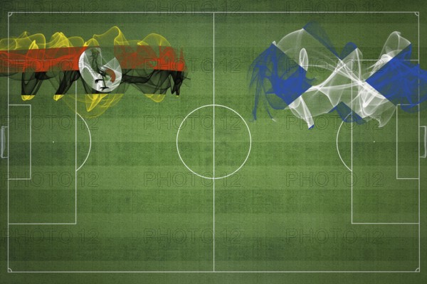 Uganda vs Scotland Soccer Match, national colors, national flags, soccer field, football game, Competition concept, Copy space