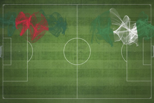 Bangladesh vs Nigeria Soccer Match, national colors, national flags, soccer field, football game, Competition concept, Copy space