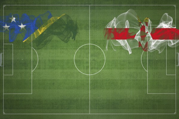 Solomon Islands vs Northern Ireland Soccer Match, national colors, national flags, soccer field, football game, Competition concept, Copy space