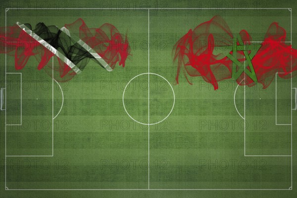 Trinidad and Tobago vs Morocco Soccer Match, national colors, national flags, soccer field, football game, Competition concept, Copy space