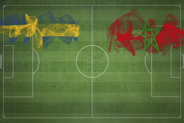 Sweden vs Morocco Soccer Match, national colors, national flags, soccer field, football game, Competition concept, Copy space