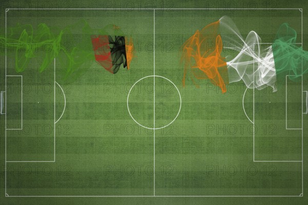 Zambia vs Ivory Coast Soccer Match, national colors, national flags, soccer field, football game, Competition concept, Copy space