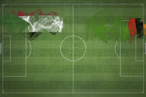 Sudan vs Zambia Soccer Match, national colors, national flags, soccer field, football game, Competition concept, Copy space