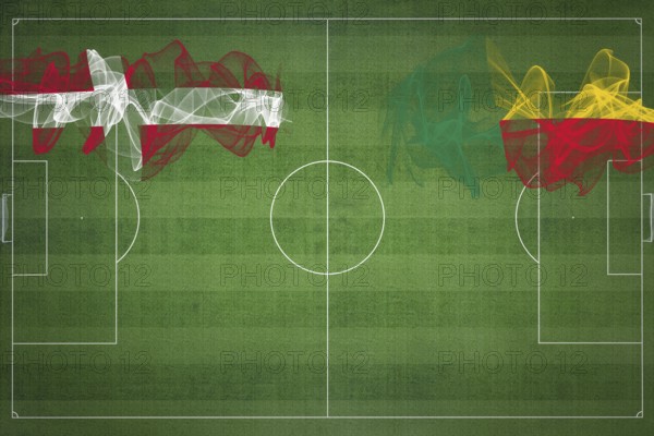 Denmark vs Benin Soccer Match, national colors, national flags, soccer field, football game, Competition concept, Copy space