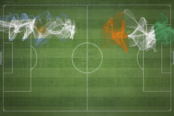 Argentina vs Ivory Coast Soccer Match, national colors, national flags, soccer field, football game, Competition concept, Copy space