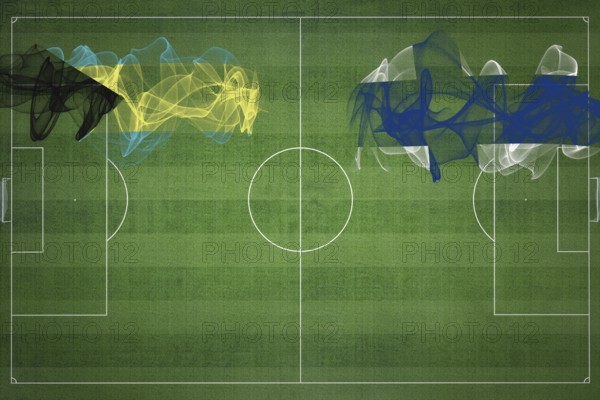 Bahamas vs Finland Soccer Match, national colors, national flags, soccer field, football game, Competition concept, Copy space