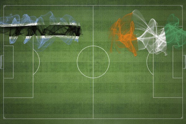 Botswana vs Ivory Coast Soccer Match, national colors, national flags, soccer field, football game, Competition concept, Copy space