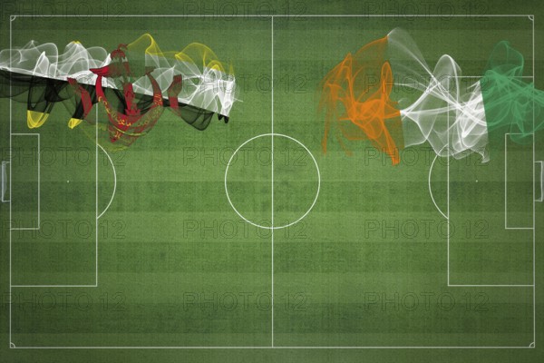 Brunei vs Ivory Coast Soccer Match, national colors, national flags, soccer field, football game, Competition concept, Copy space