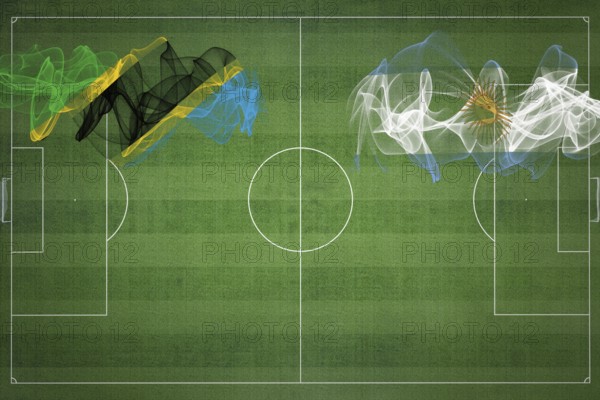 Tanzania vs Argentina Soccer Match, national colors, national flags, soccer field, football game, Competition concept, Copy space