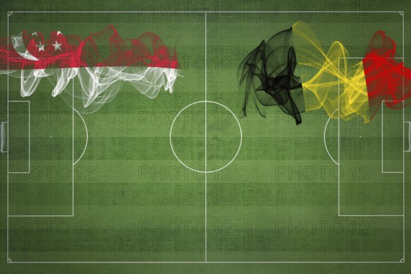 Singapore vs Belgium Soccer Match, national colors, national flags, soccer field, football game, Competition concept, Copy space
