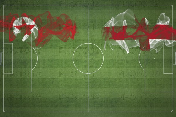 North Korea vs England Soccer Match, national colors, national flags, soccer field, football game, Competition concept, Copy space