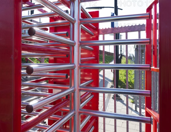 Metal security gate at a football stadium