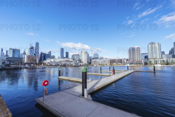 MELBOURNE, AUSTRALIA, JUNE 25: The famous Melbourne skyline from Docklands precinct on a cold winter's day on June 25th 2022