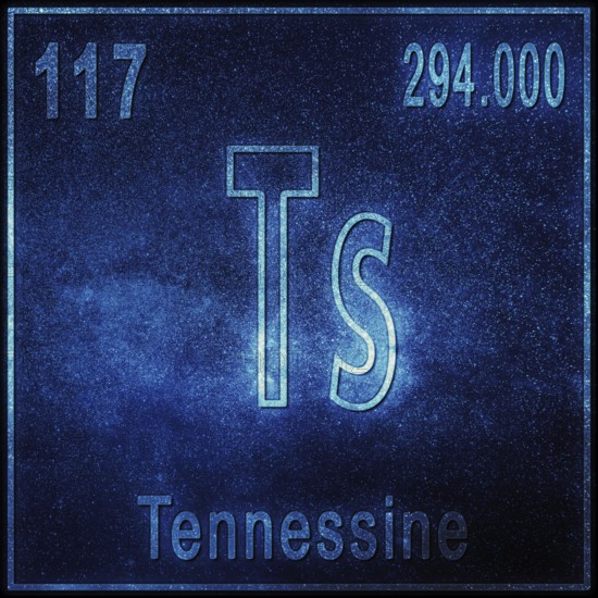 Tennessine chemical element, Sign with atomic number and atomic weight, Periodic Table Element