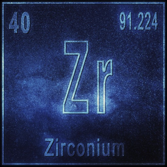 Zirconium chemical element, Sign with atomic number and atomic weight, Periodic Table Element