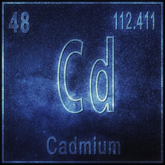 Cadmium chemical element, Sign with atomic number and atomic weight, Periodic Table Element