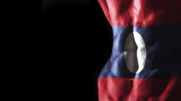 Laos flag on abs muscles national sport workout, bodybuilding concept, black background
