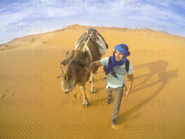 Selfie with camel in the Sahara desert