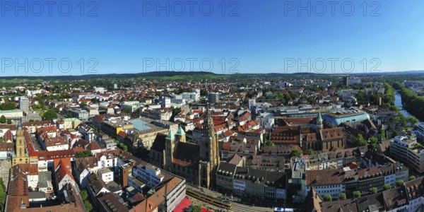 An aerial view of Heilbronn with a view of the historic city centre. Heilbronn, Baden-Württemberg, Germany, Europe