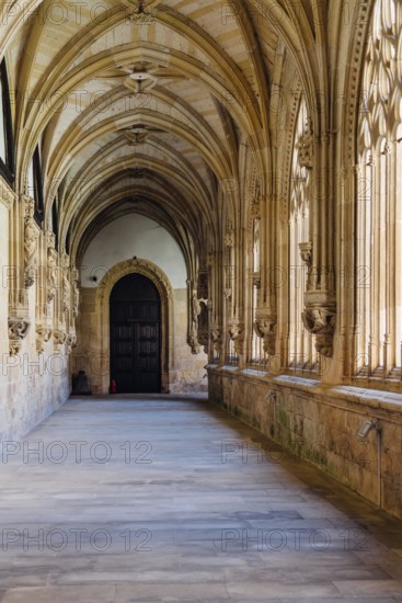 Ona, Spain, 5 August, 2020: Benedictine monastery of San Salvador de Oña in Burgos. Gothic cloister, Europe