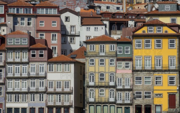 View of traditional colorful houses in Ribeira, Porto, Portugal, Iberian Peninsula, Europe