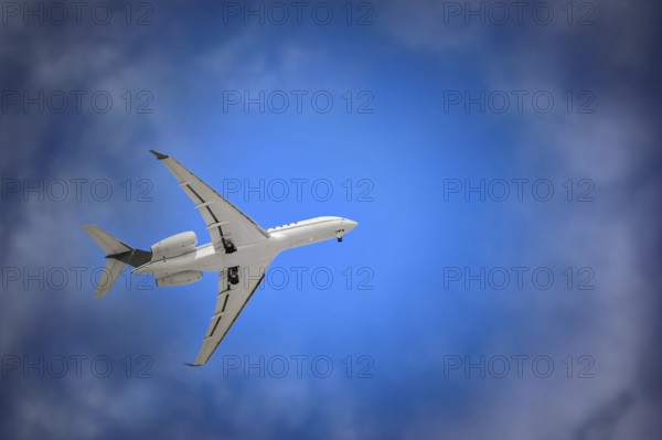 White Plane with Landing Gear in the Sky Varna, Bulgaria, Europe
