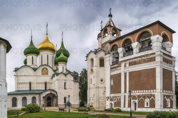 Belfry and cathedral of the Transfiguration of the Saviour in Monastery of Saint Euthymius, Suzdal, Russia, Europe