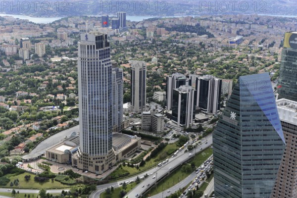 Hotel SAPPPHIRE, Viewing platform 226m high, View from Istanbul Sapphire, Modern buildings and green spaces along a street in an urban environment, Istanbul, Istanbul Modern, Istanbul, Turkey, Asia
