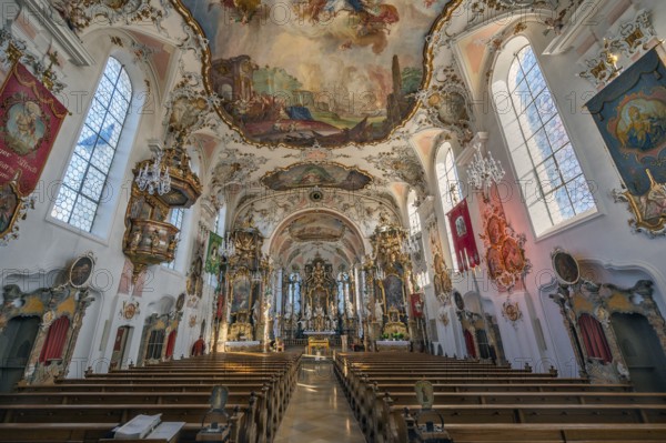 Rococo church of St Ulrich, affectionately known as -the little meadow-, Seeg, Allgäu, Bavaria, Germany, Europe