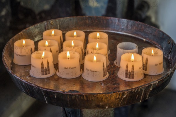 Sacrificial lights, Former collegiate church of St Peter, a Roman Catholic parish church, Bad forest lake, Upper Swabia, Baden-Württemberg, Germany, Europe