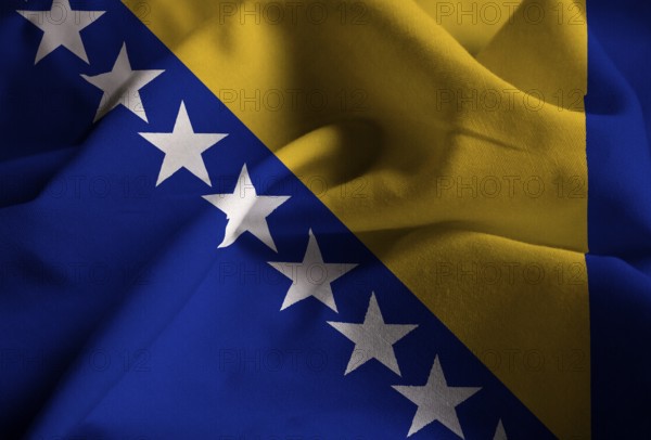 Ruffled Flag of Bosnia and Herzegovina Blowing in Wind