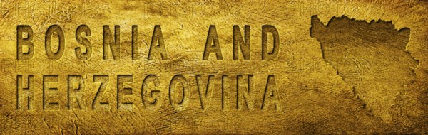 Bosnia and Herzegovina Map and Text on Grunge Gold Texture