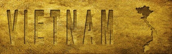 Vietnam Map and Text on Grunge Gold Texture