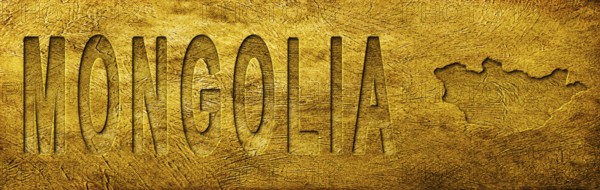 Mongolia Map and Text on Grunge Gold Texture