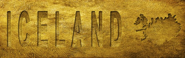 Iceland Map and Text on Grunge Gold Texture