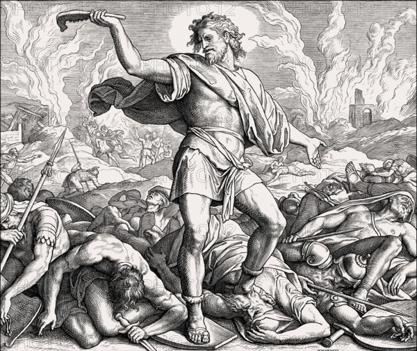 Samson Slays a Thousand Men with the Jawbone of a Donkey, Old Testament, by Julius Schnorr von Carolsfeld, 1860