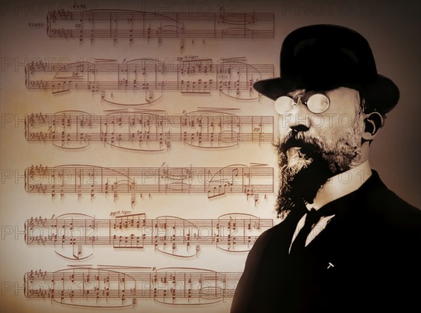 Erik Satie, 1866 – 1925, a French composer and pianist, notesheet for Deuxième Sarabande, digitally edited, 1909