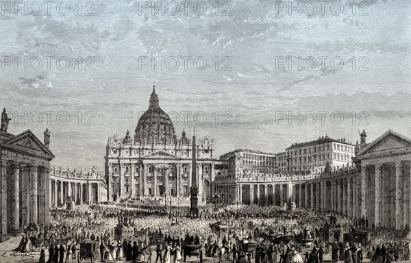 The Papal Basilica of St. Peter in the Vatican and St. Peter's Square in Vatican City, Rome, Italy, 19th Century, Europe