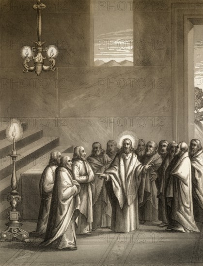Prayer after the Last Supper, New Testament, steel engraving 1853, digitally restored