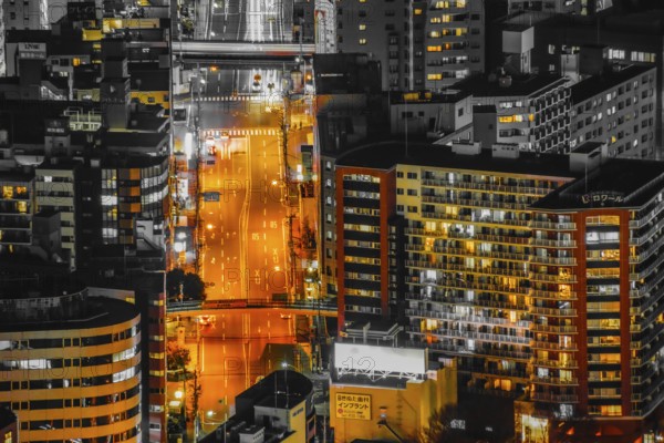 Yokohama night view (single-color processing: orange color). Shooting Location: Yokohama-city kanagawa prefecture