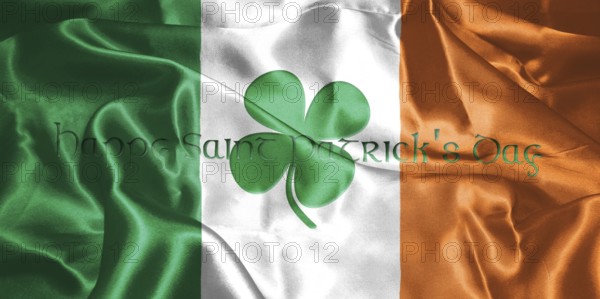 St. Patrick's Day. Flag Of Ireland With Clover Leafs 3D illustration