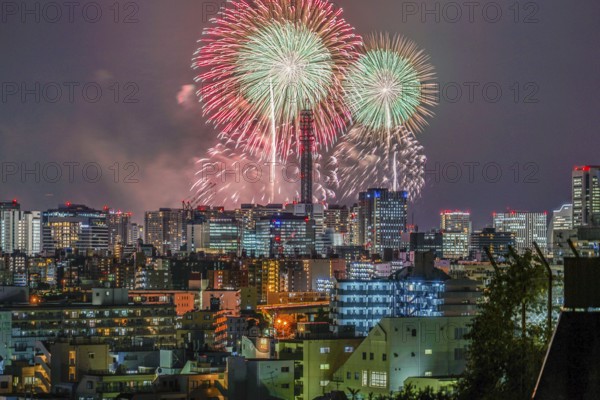 Yokohama skyline and fireworks (Minato Mirai smart Festival). Shooting Location: Yokohama-city kanagawa prefecture