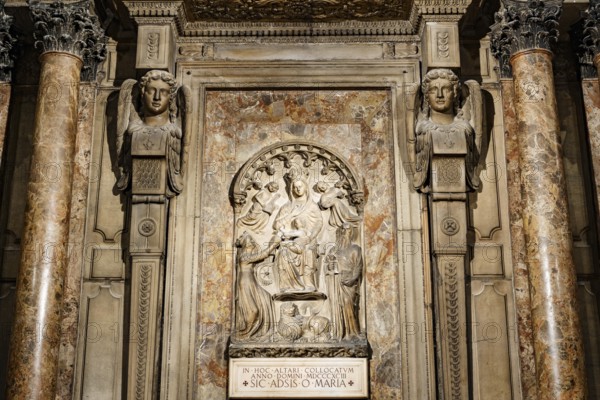 Beautiful statue of the Virgin Mary in the Duomo Cathedral. Italy, Milan.