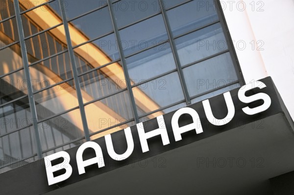 Bauhaus lettering on the Bauhaus building, Dessau, Saxony-Anhalt, Germany, Europe