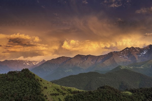 Beautiful sunset in the smoky mountains, Caucasus mountains